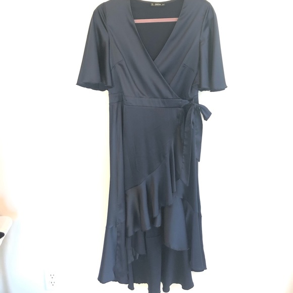 SHEIN Satin Wrap Ruffle Hem Dress - Picture 6 of 8